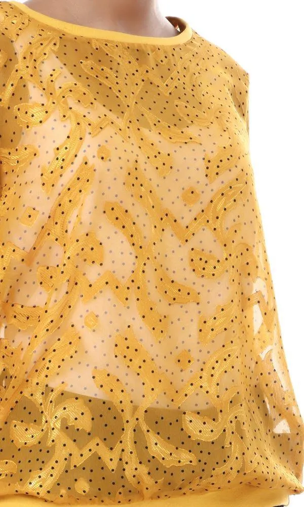 57059 Dotted See Through Mustard Top