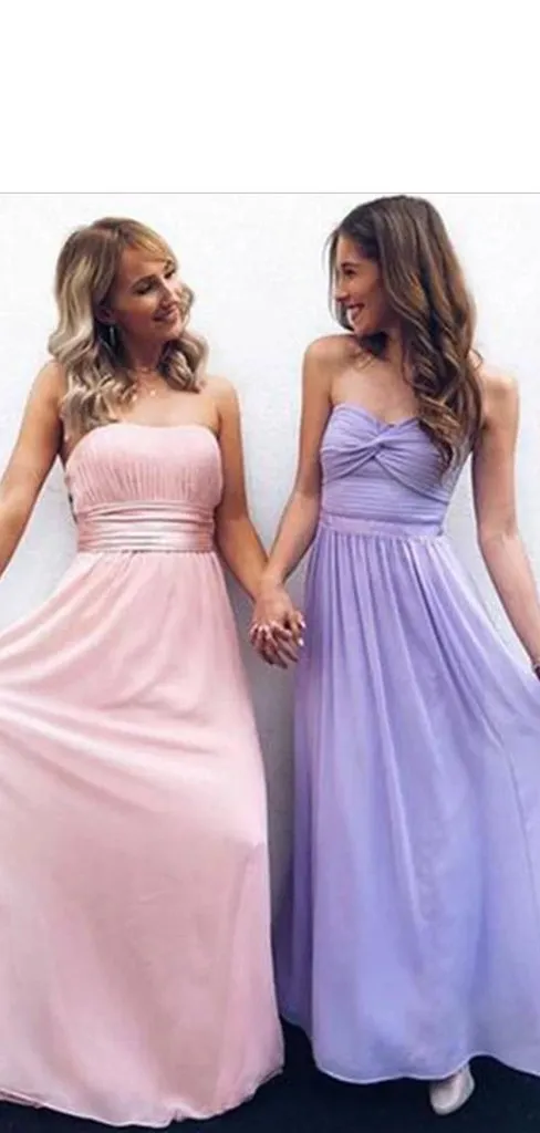 A-line Floor-length Strapless Bridesmaid Dresses With Pleats, BD0550