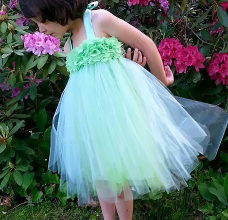 A-Line Halter Backless Mint Green Flower Girl Dresses with Flowers, TYP1328