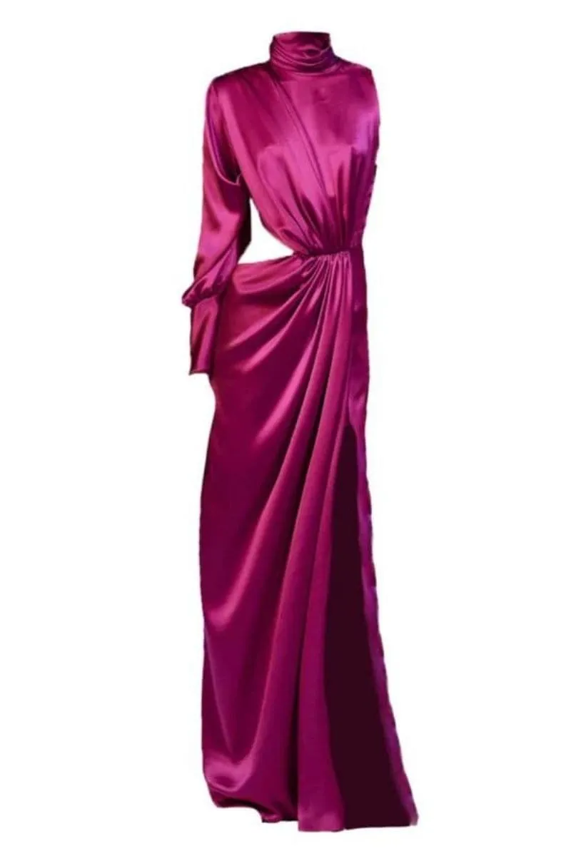 AMARILLIS DRAPED ASYMMETRIC SILK MAXI DRESS