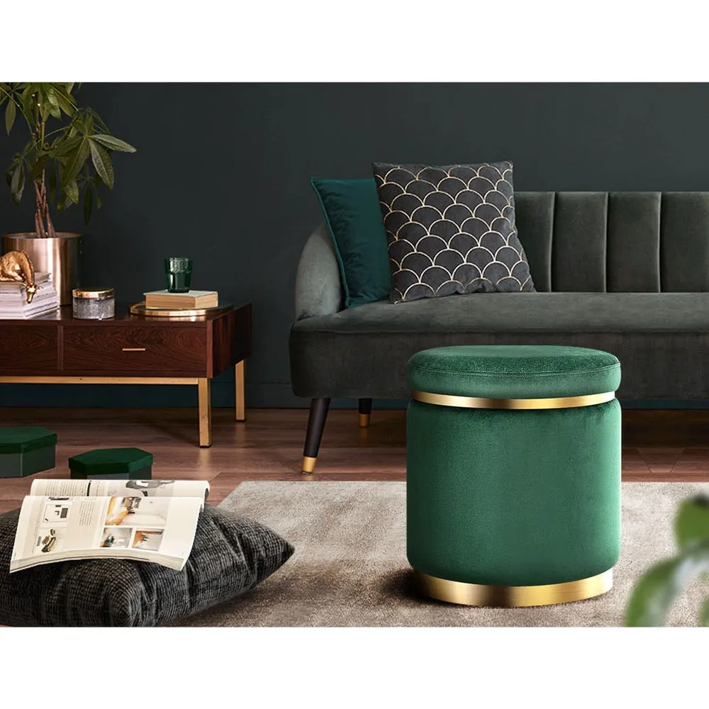 Artiss Ottoman Round Velvet Foot Stool Foot Rest Pouffe Padded Seat Pouf Green