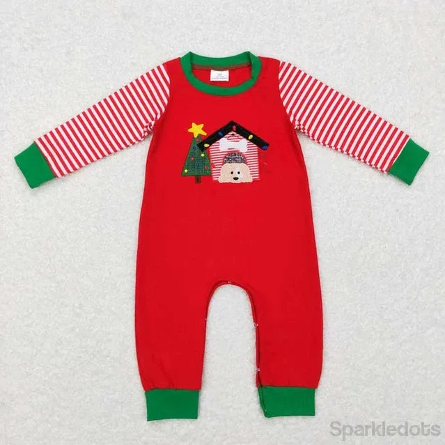 Baby Applique Romper - Christmas - Puppy Tree Farm Boys