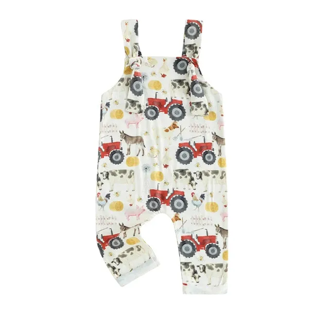 Baby Boys Girl Western Farm Tractor Cow Overall Jumpsuit Romper