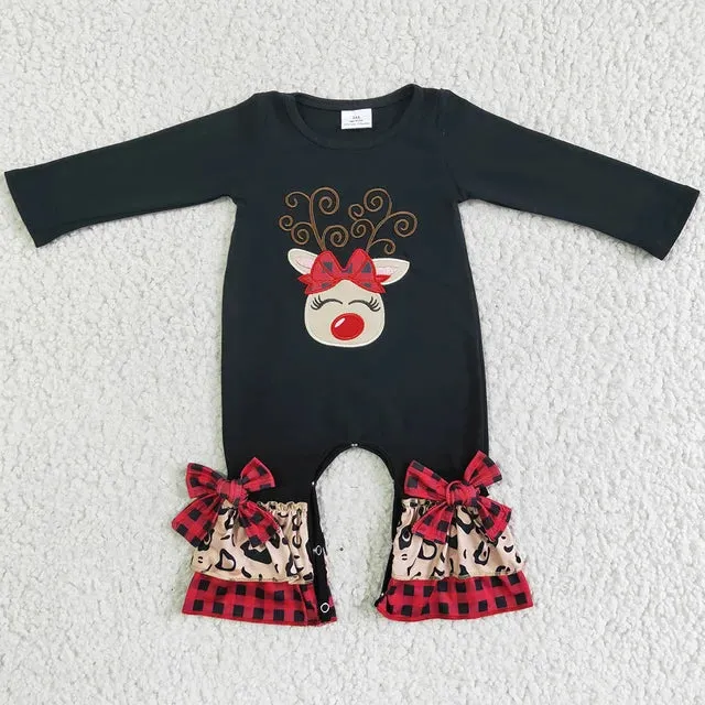 Baby Romper - Christmas - Reindeer Western Leopard Girls