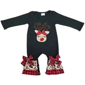 Baby Romper - Christmas - Reindeer Western Leopard Girls