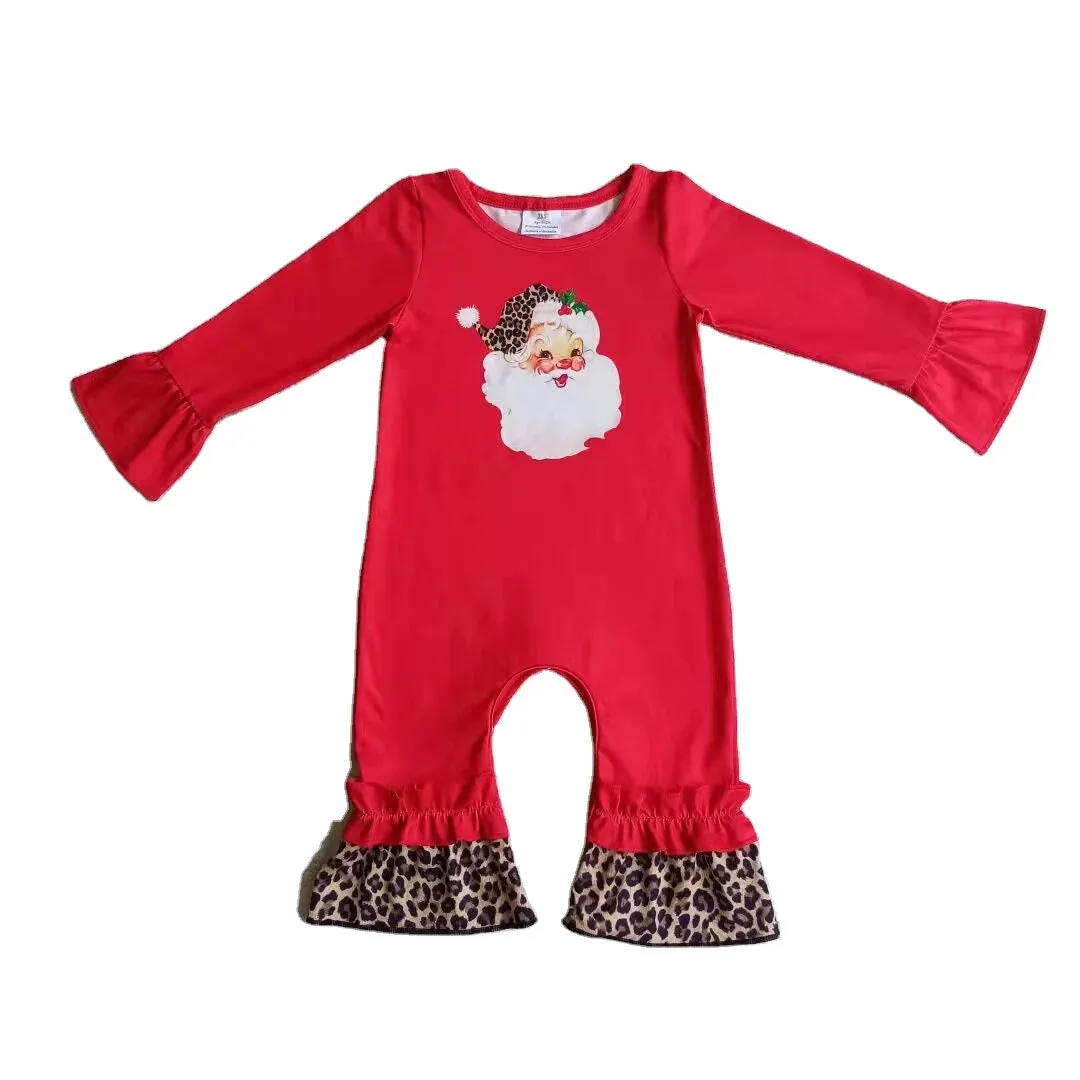 Baby Romper - Christmas - Santa Leopard Ruffle Girls Western