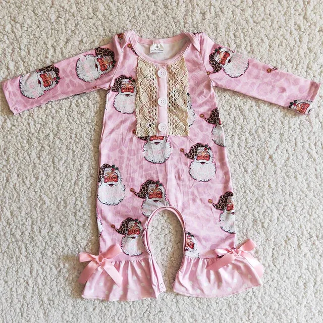 Baby Romper - Christmas - Santa Pink Lace Girls Ruffle