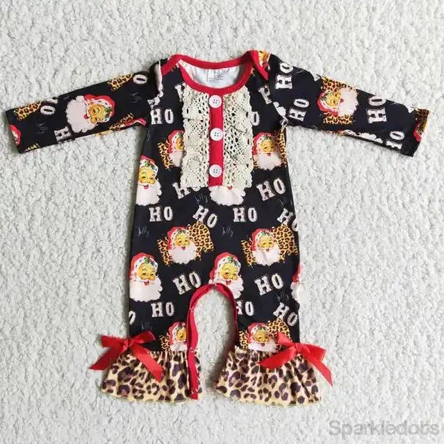 Baby Romper - Christmas - Santa Western Leopard Girls Lace