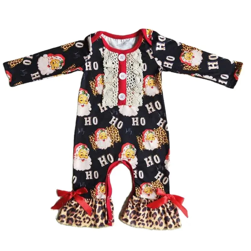 Baby Romper - Christmas - Santa Western Leopard Girls Lace