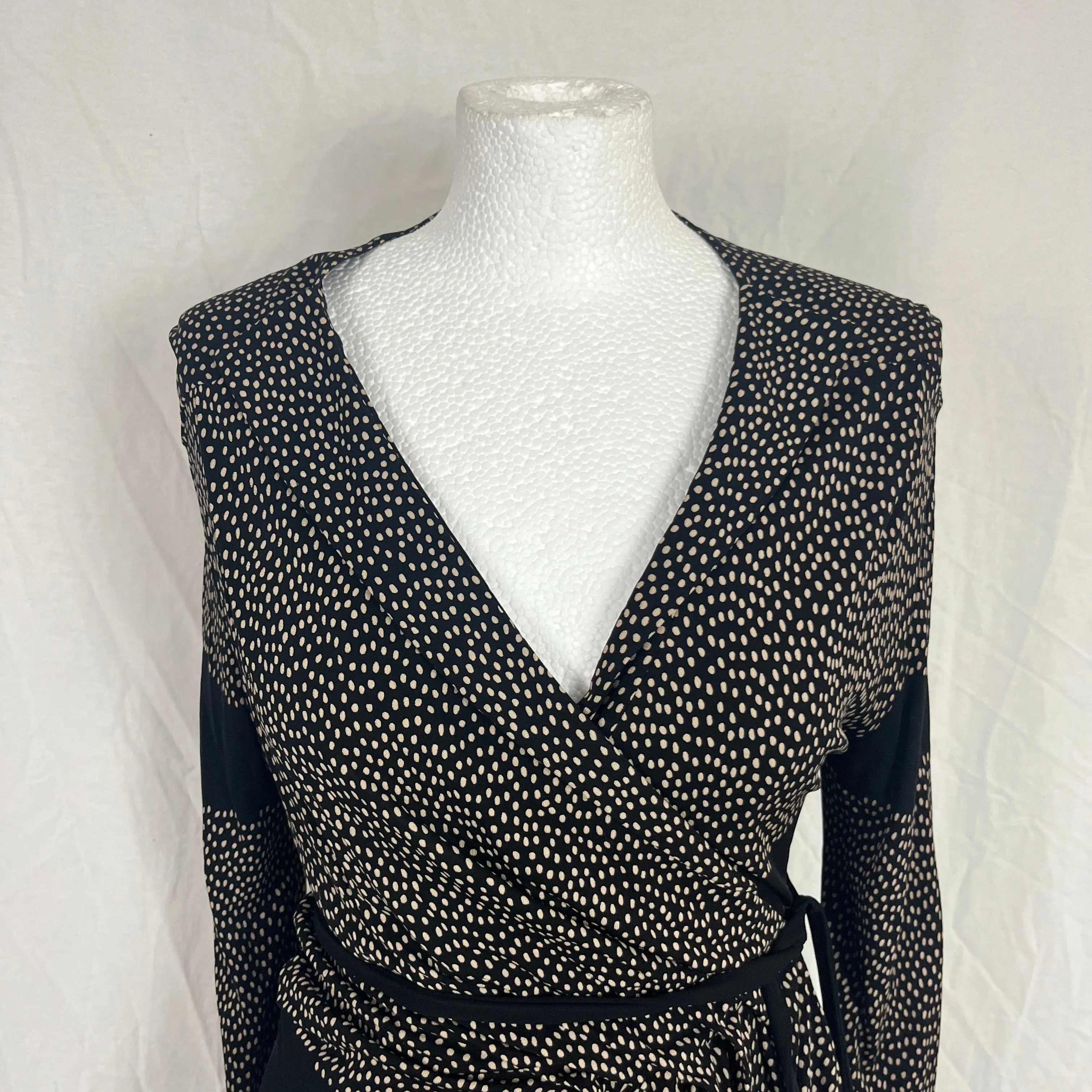 Balenciaga Black & Cream Spotty Silky Jersey Wrap Dress XS