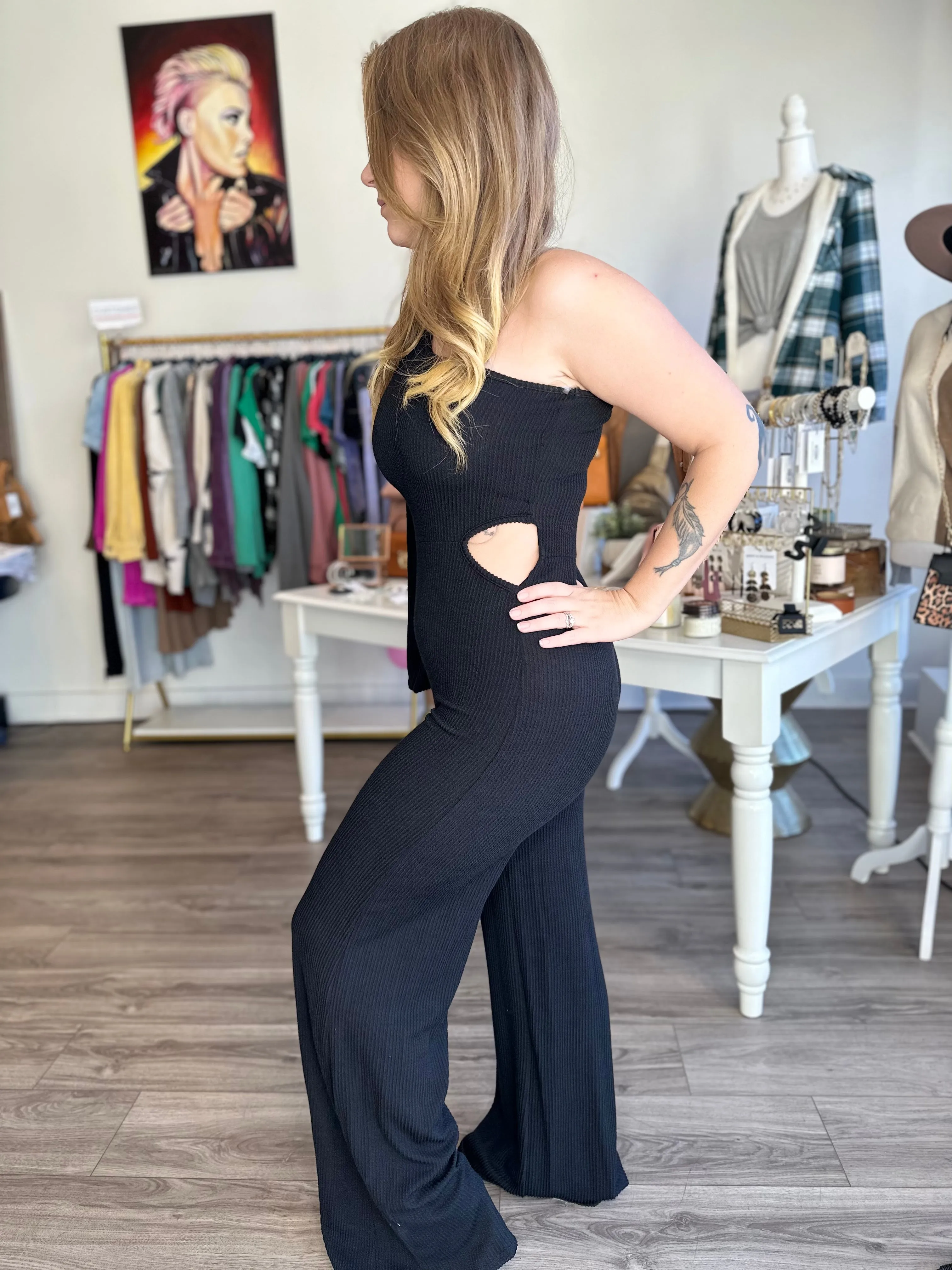 Black One Shoulder CutOut Jumpsuit