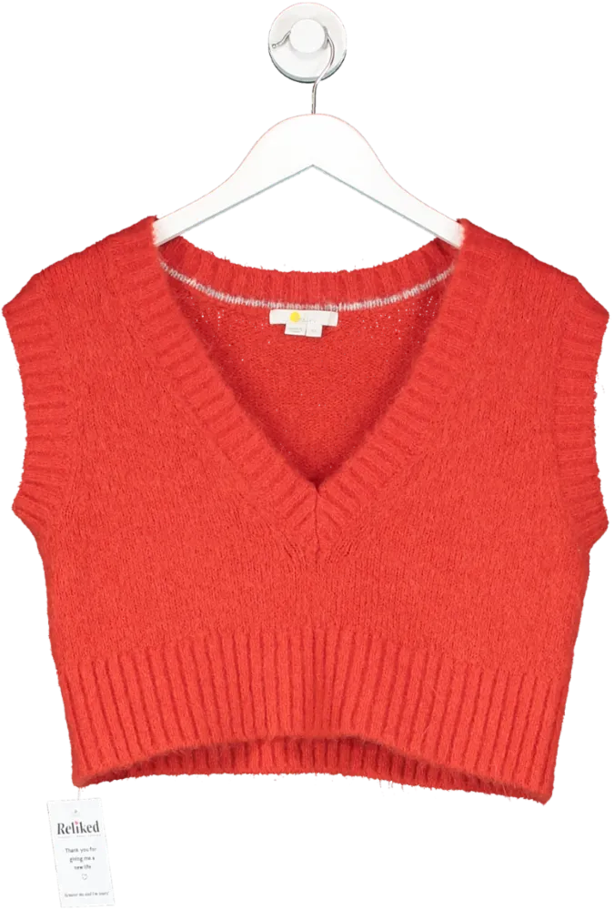 Boden Red Fluffy Cropped V-neck Tank Top UK XS