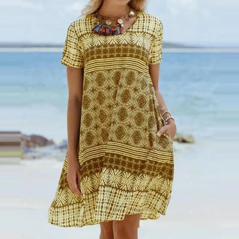 Bohemia style printed beach shift dress