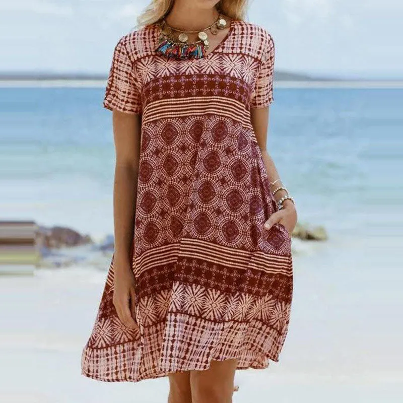 Bohemia style printed beach shift dress