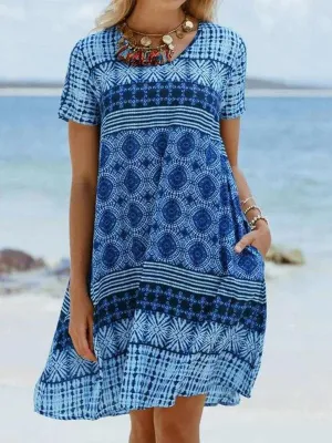 Bohemia style printed beach shift dress