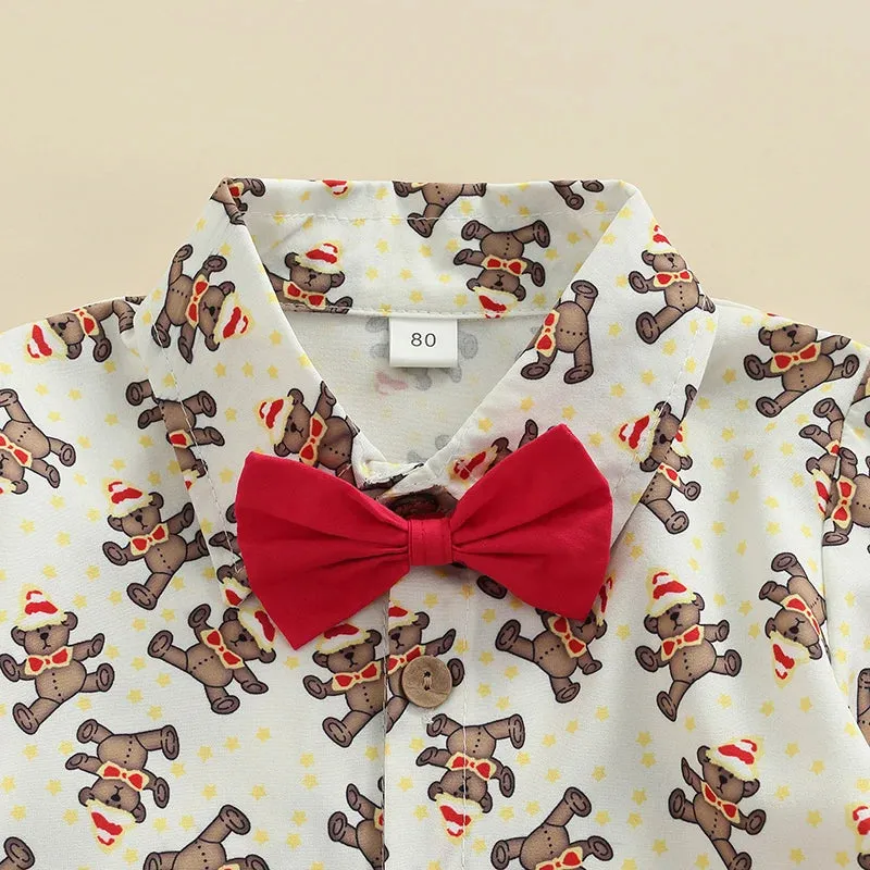 Bowtie Teddy Bear - Christmas - Boys Winter Holiday Outfit