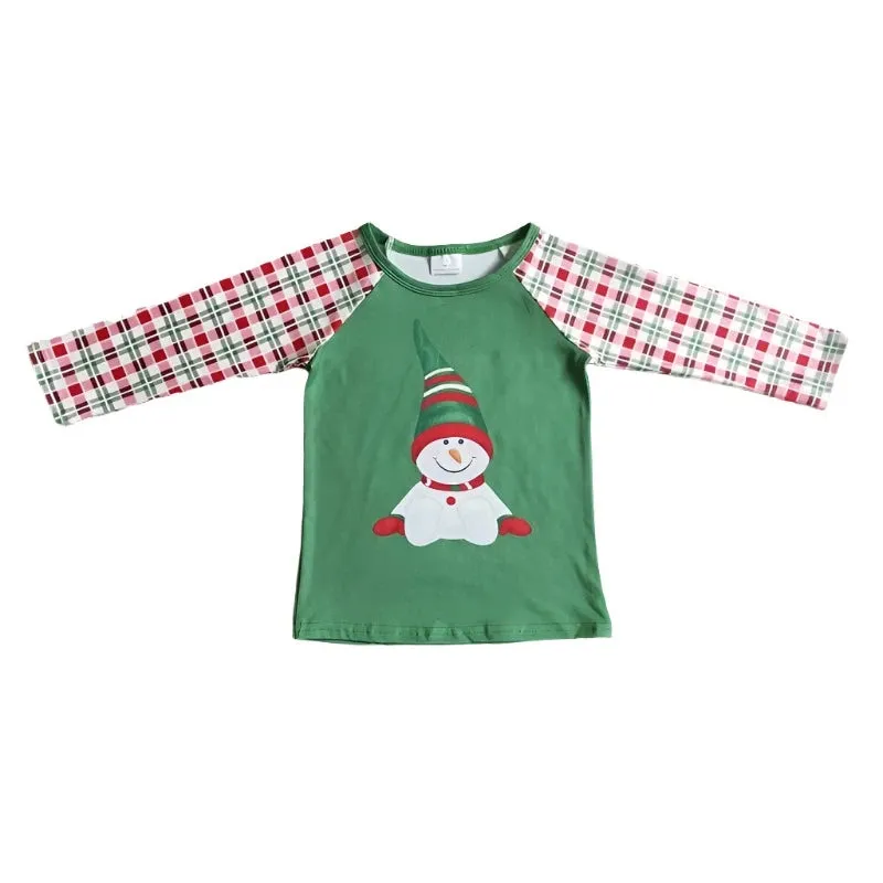 Boys Shirt - Christmas - Snowman Plaid Green to 14/16