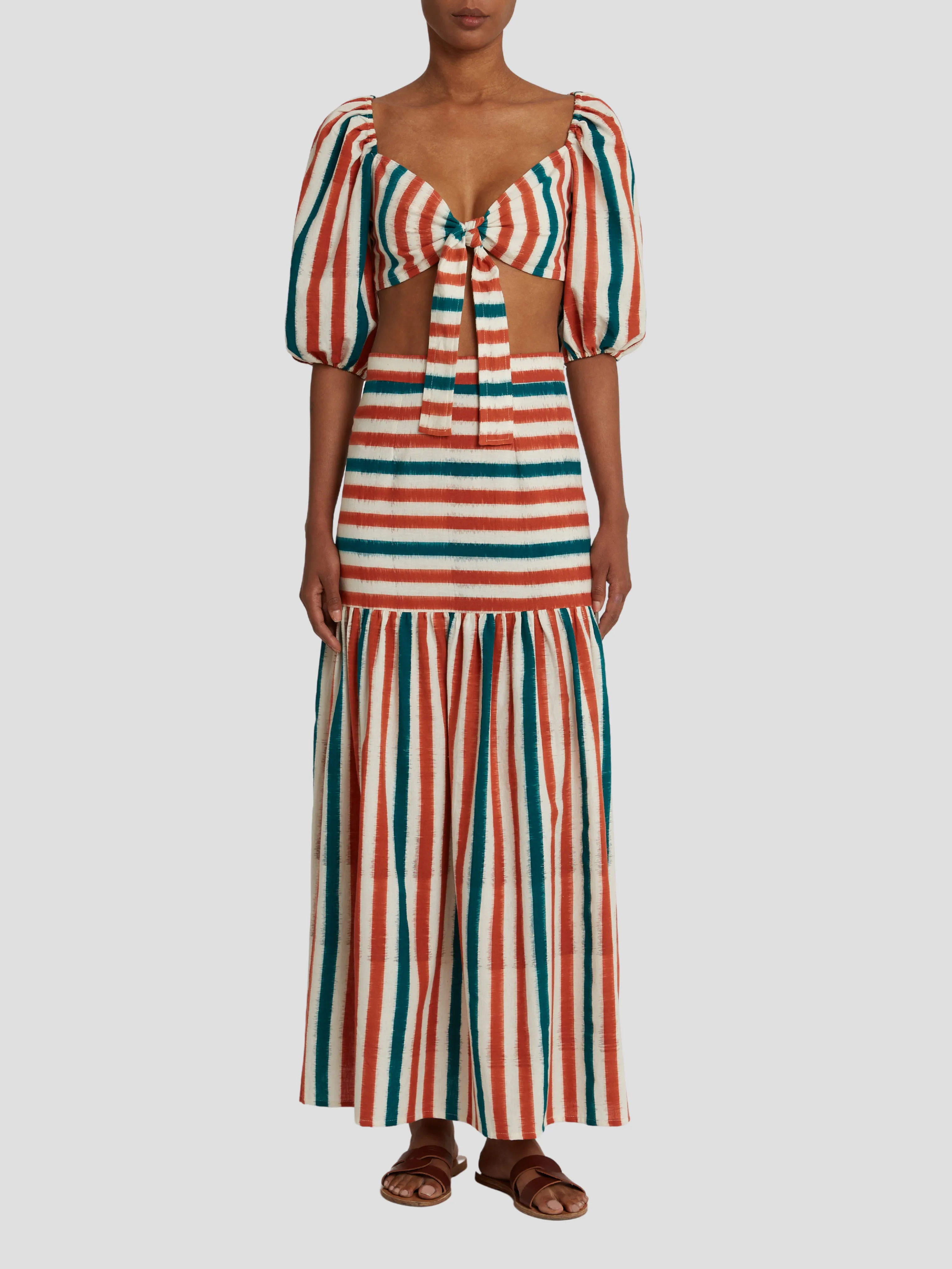 Brown Green Thaia Ikat Stripes Top