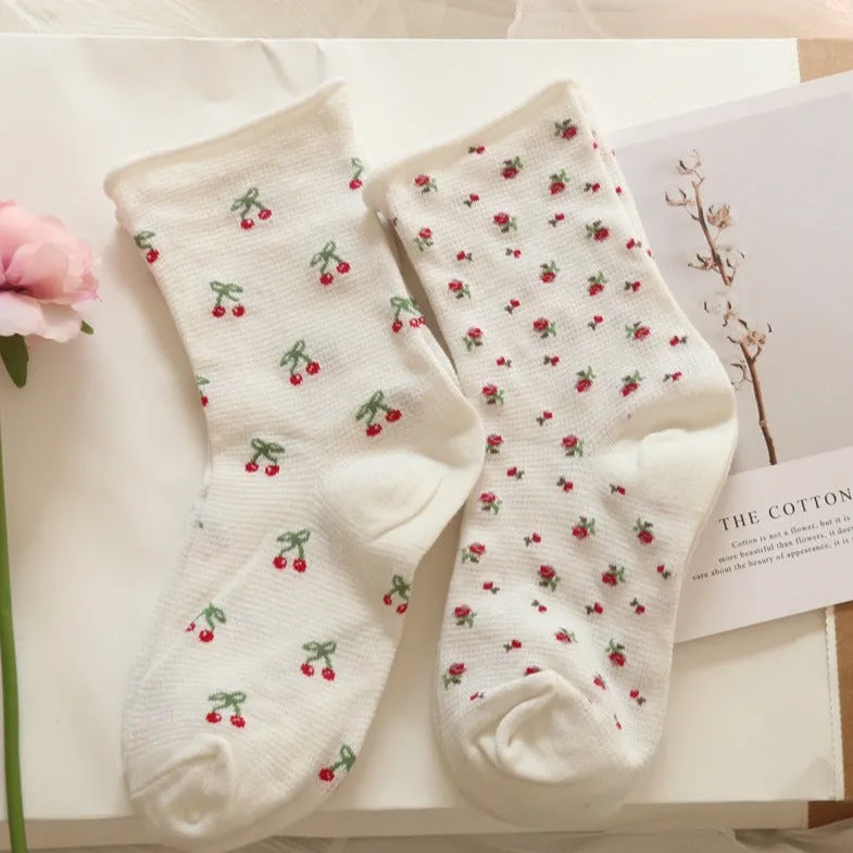 Cherry Rose Cotton Sock