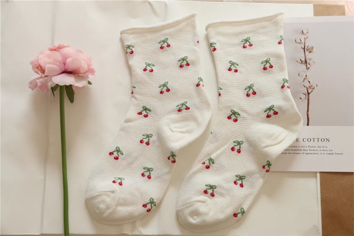 Cherry Rose Cotton Sock