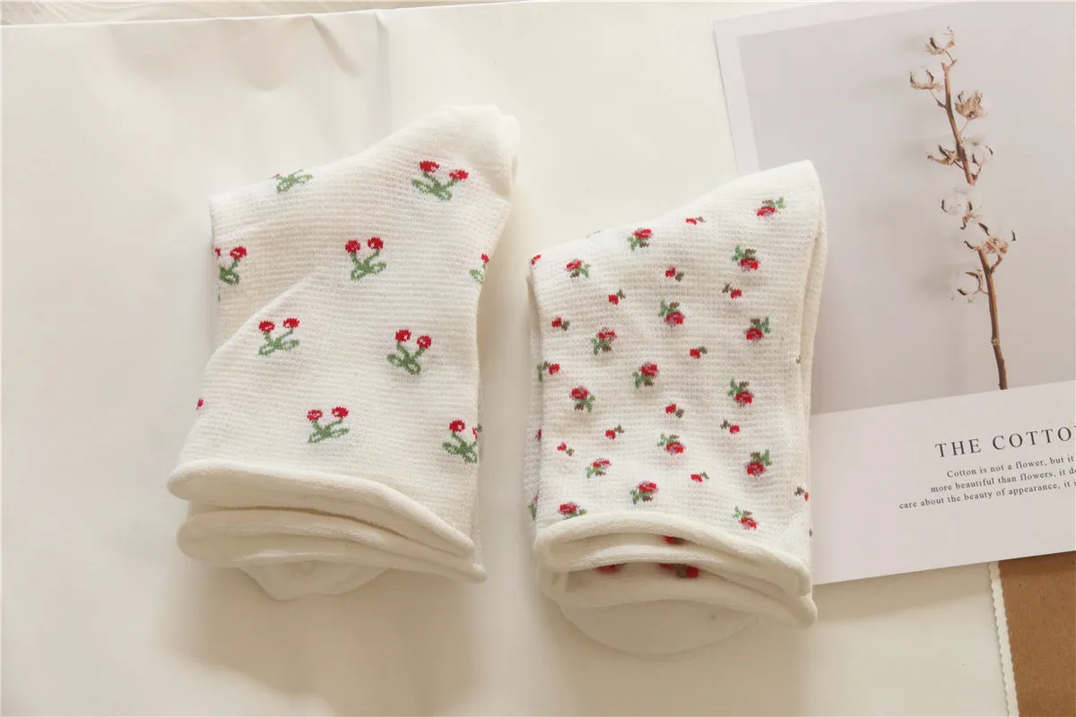 Cherry Rose Cotton Sock