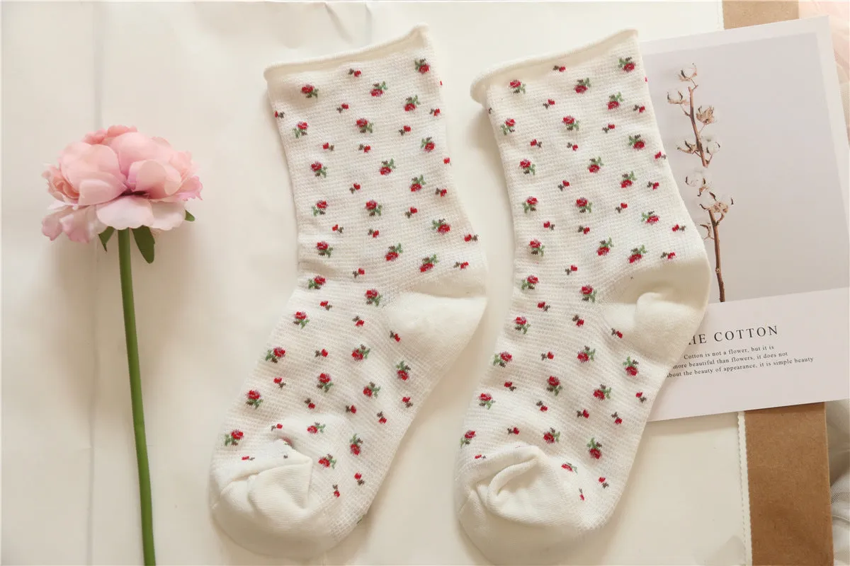 Cherry Rose Cotton Sock