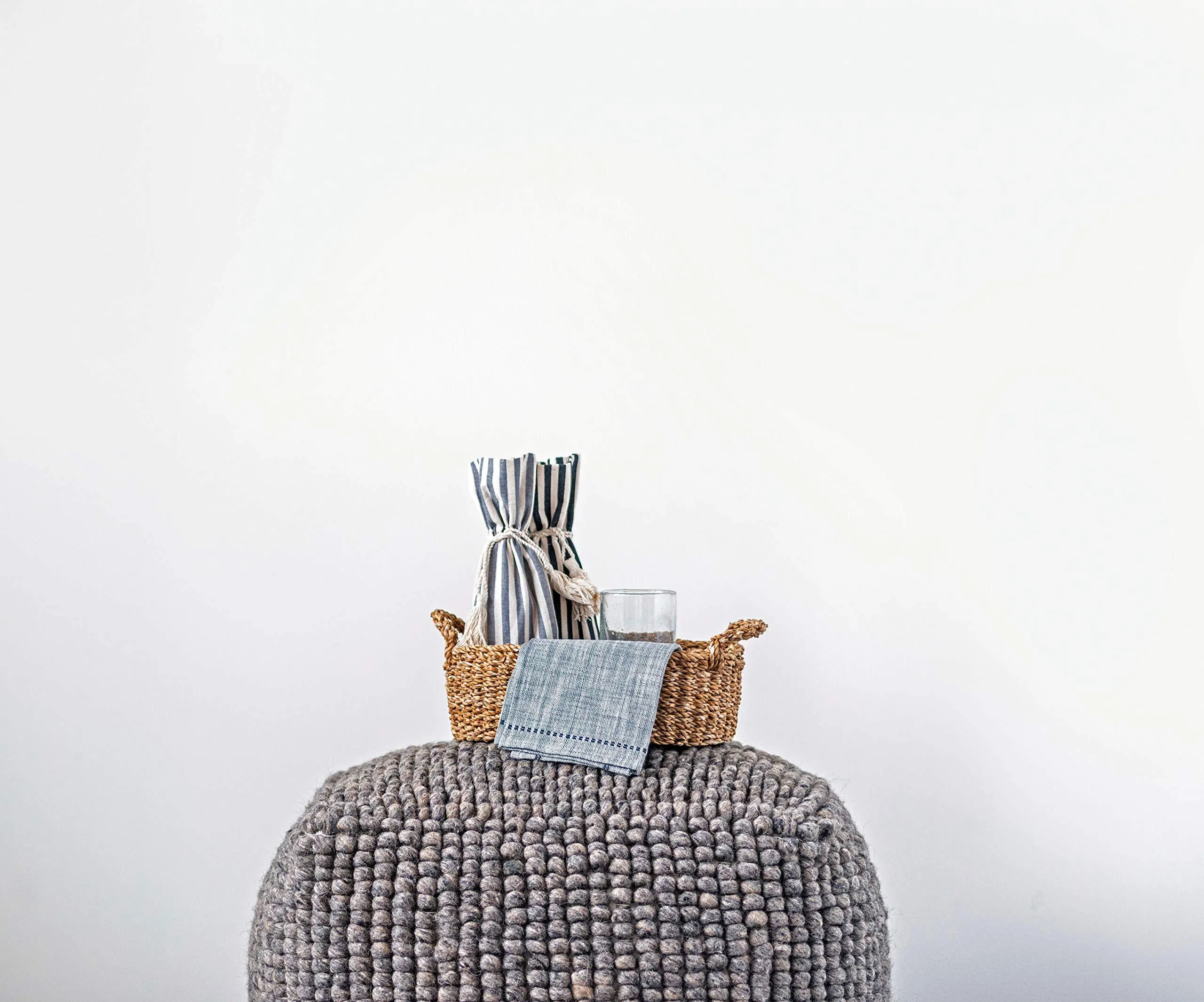 Creative Co-op Grey Square Wool Blend Textured Pouf,