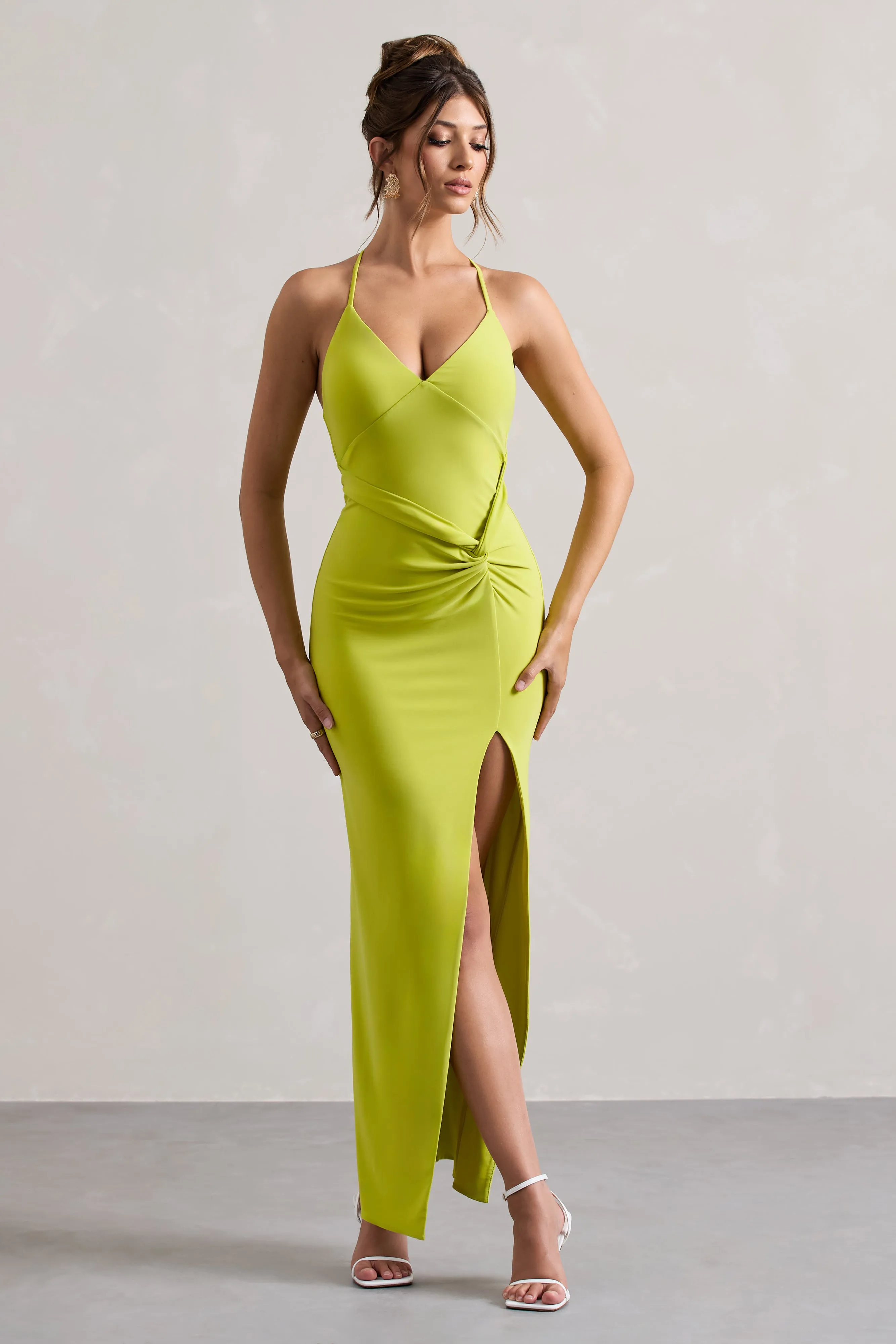 Domenica | Lime Green Halter-Neck Wrap Maxi Dress