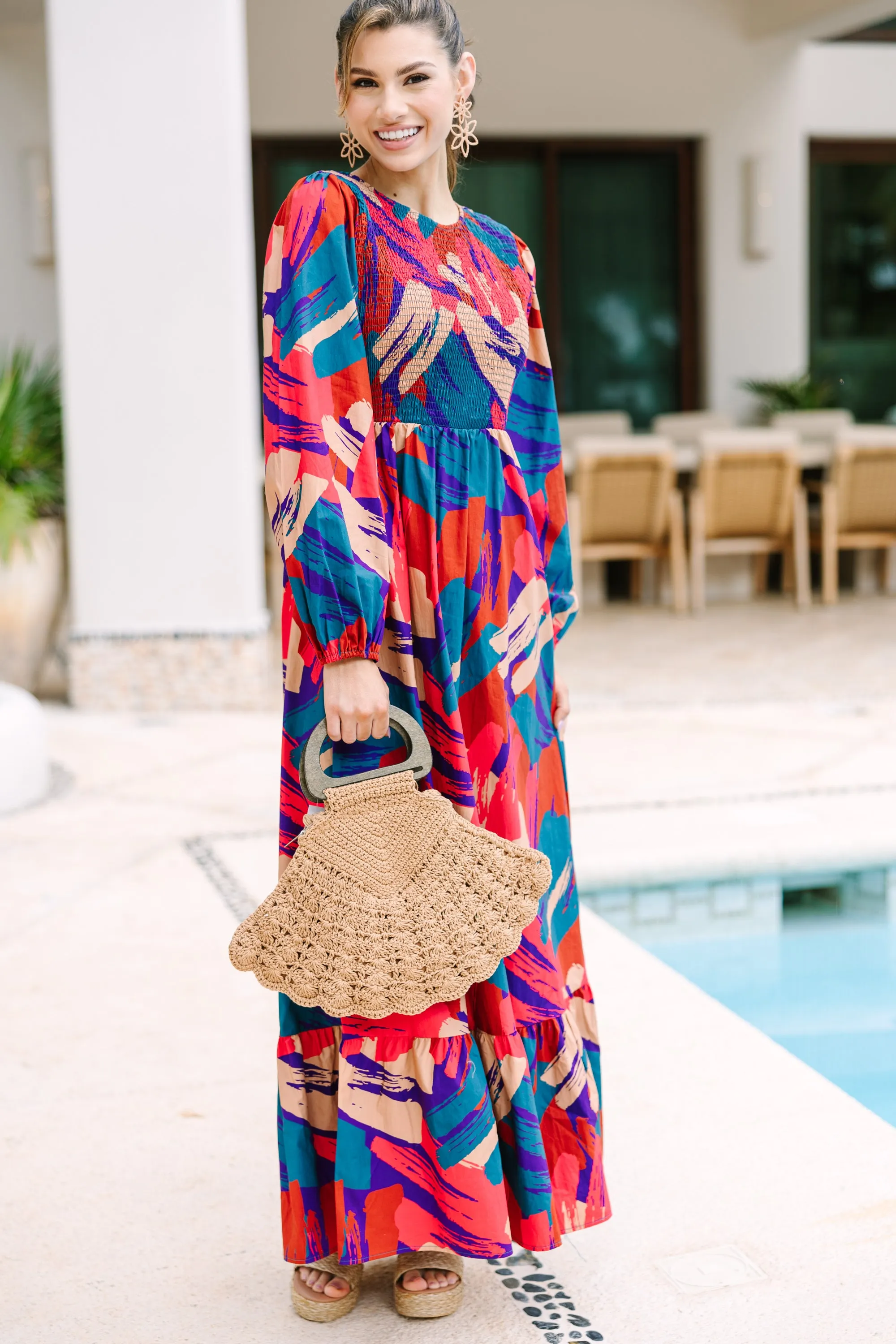 Dreaming Of The Day Red Tropical Maxi Dress