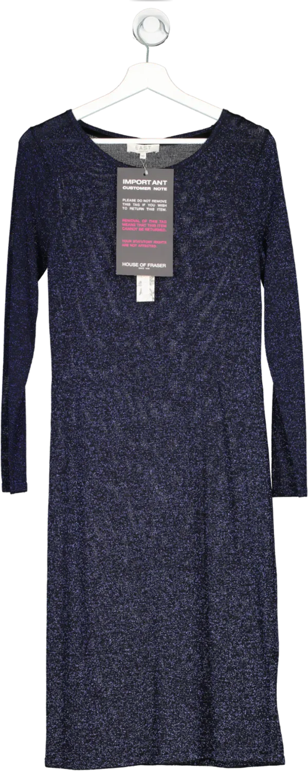 Elegant East Blue Metallic Knit Dress - UK Size 10, Perfect for Parties and Special Occasions