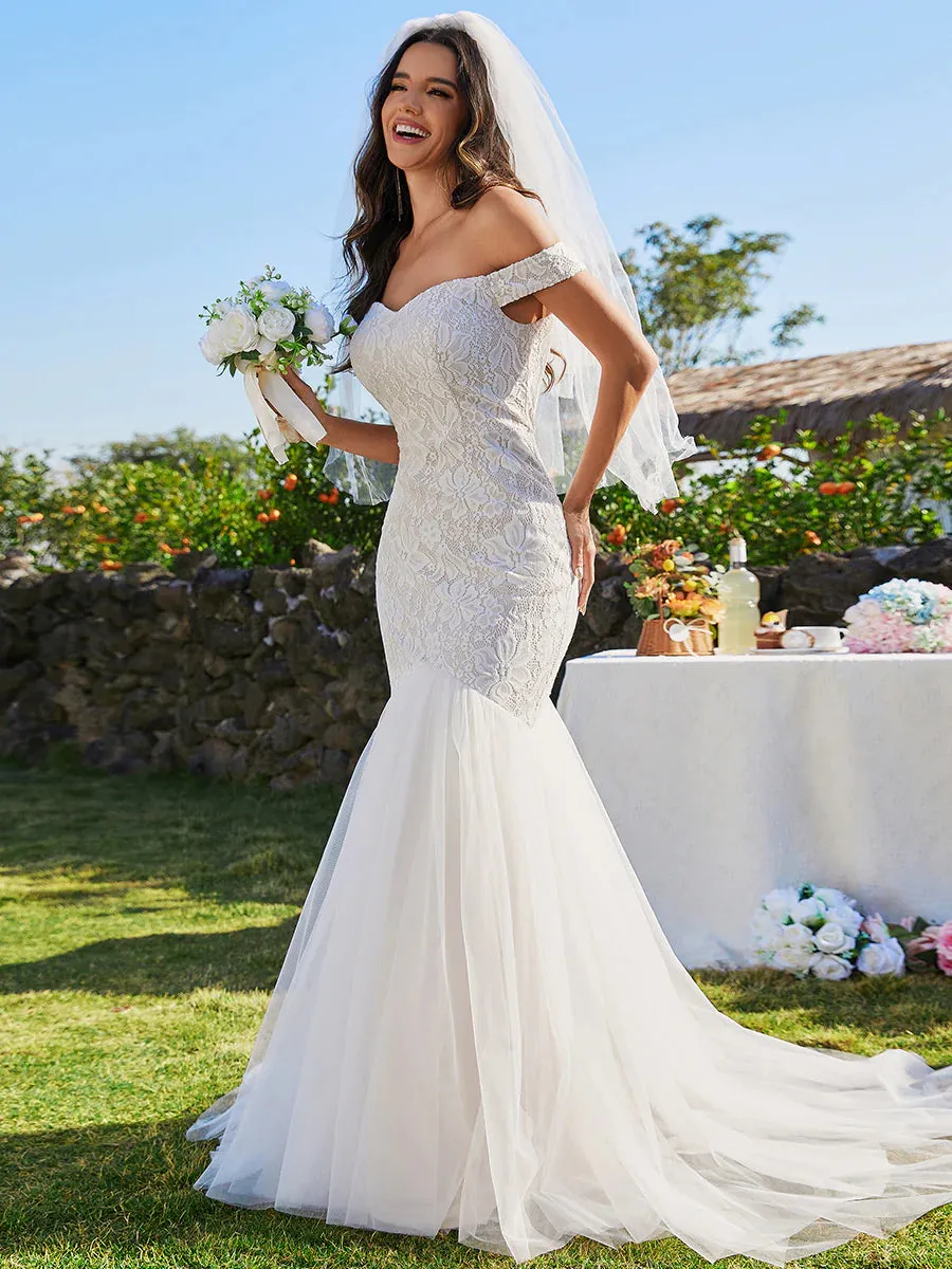 Elegant Fishtail Floor Off Shoulder Sleeveless Wedding Dress