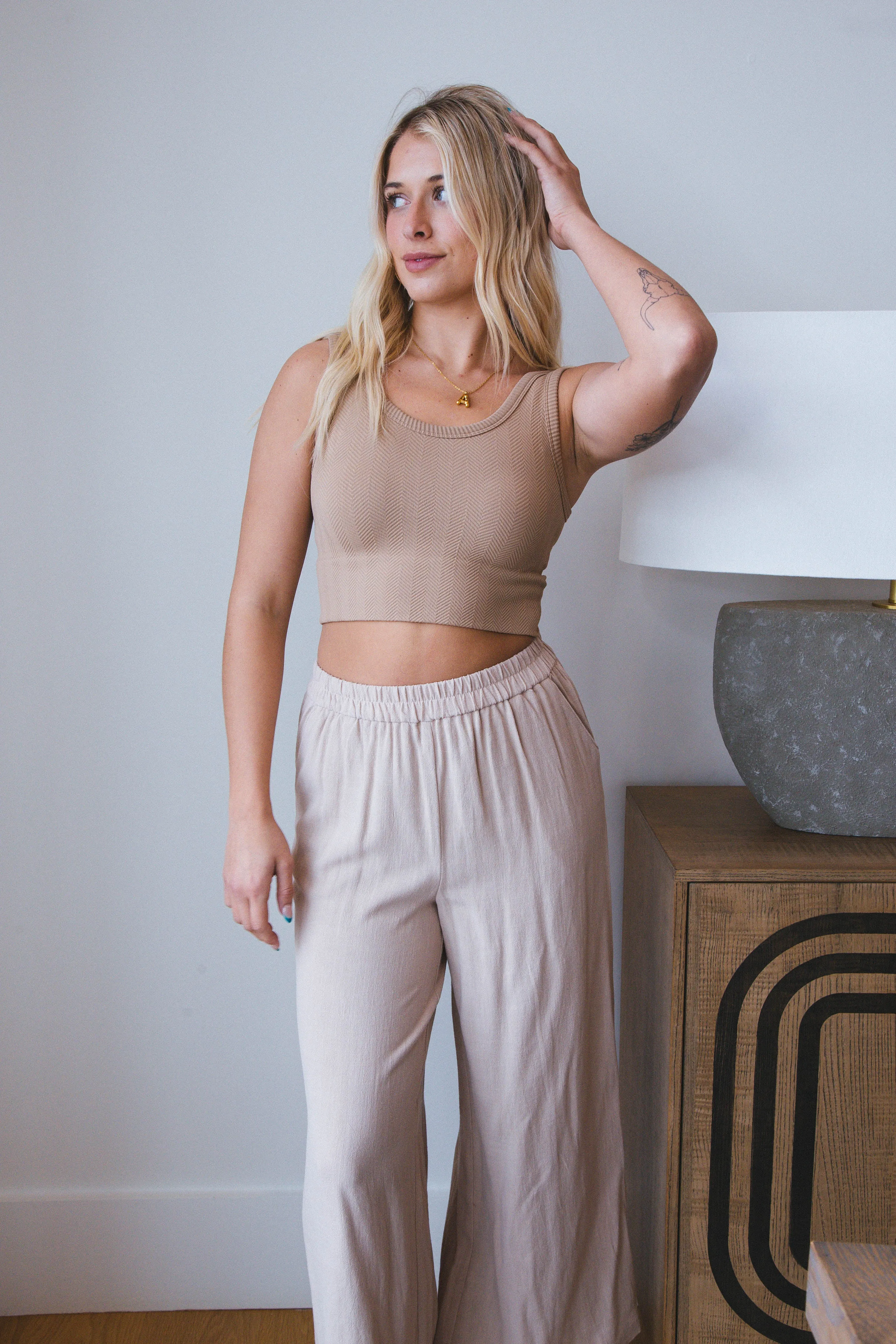 Esther Sleeveless Crop Top, Mocha