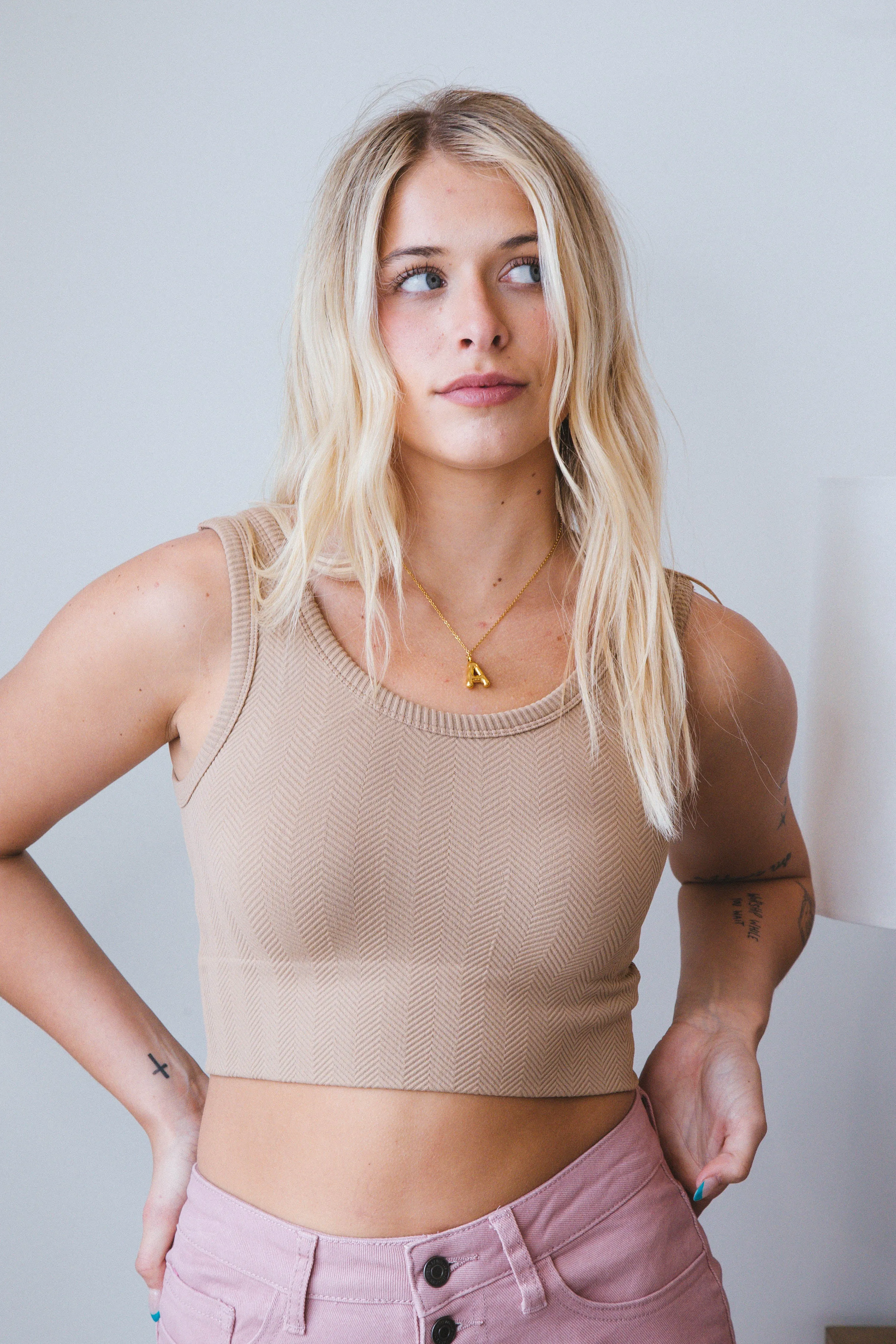 Esther Sleeveless Crop Top, Mocha