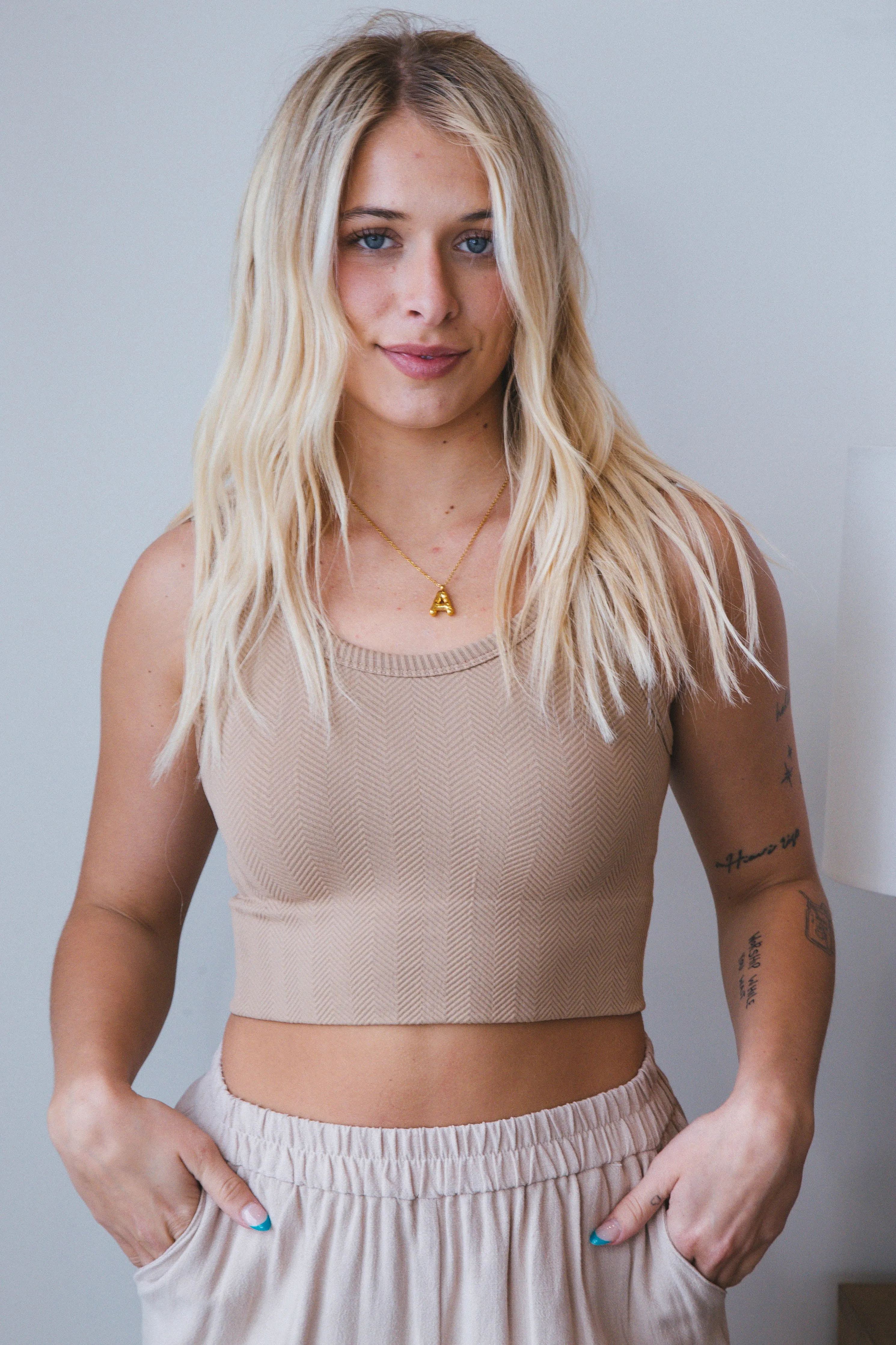 Esther Sleeveless Crop Top, Mocha