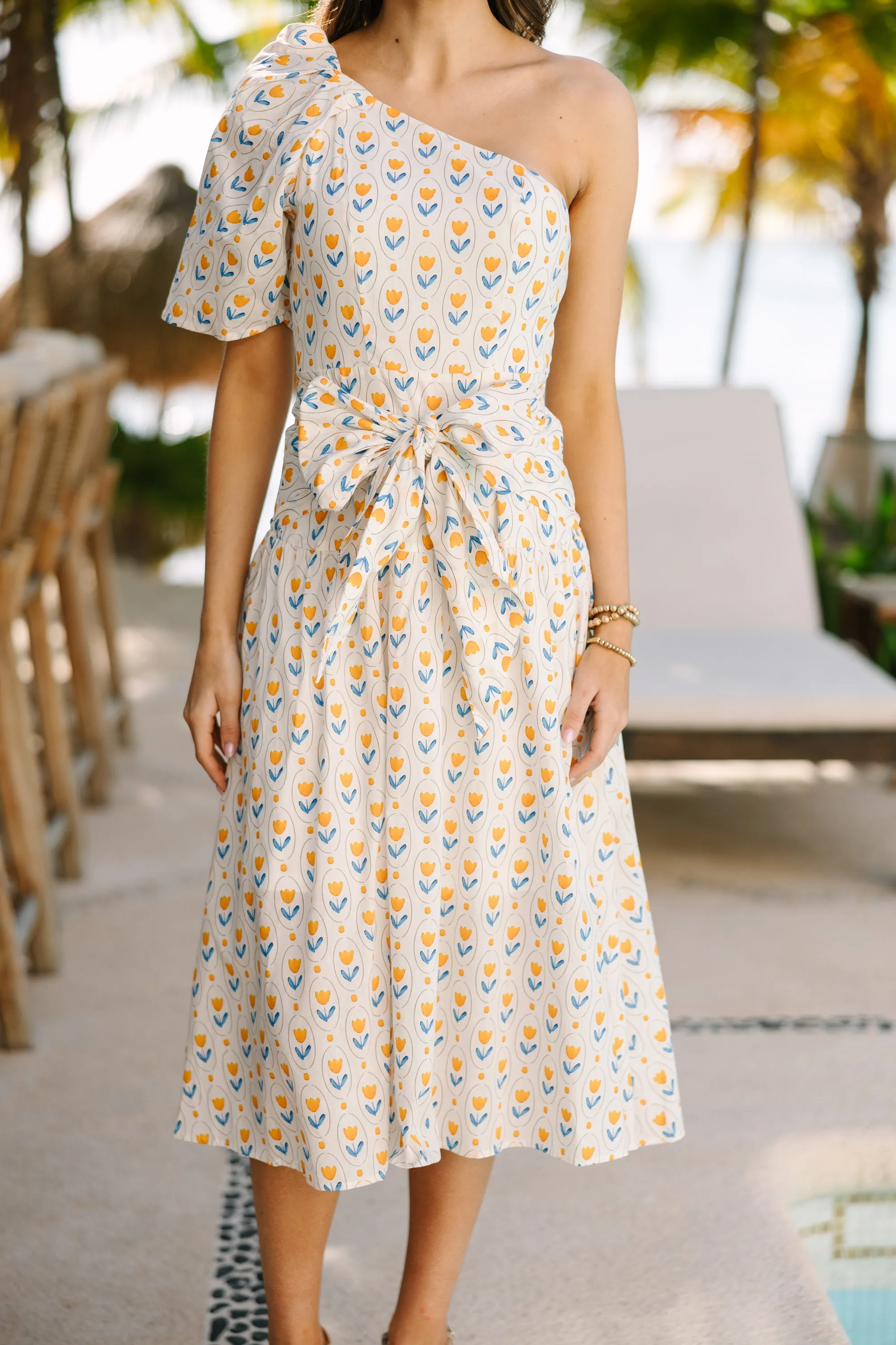 From The Top Yellow Floral Midi Dress