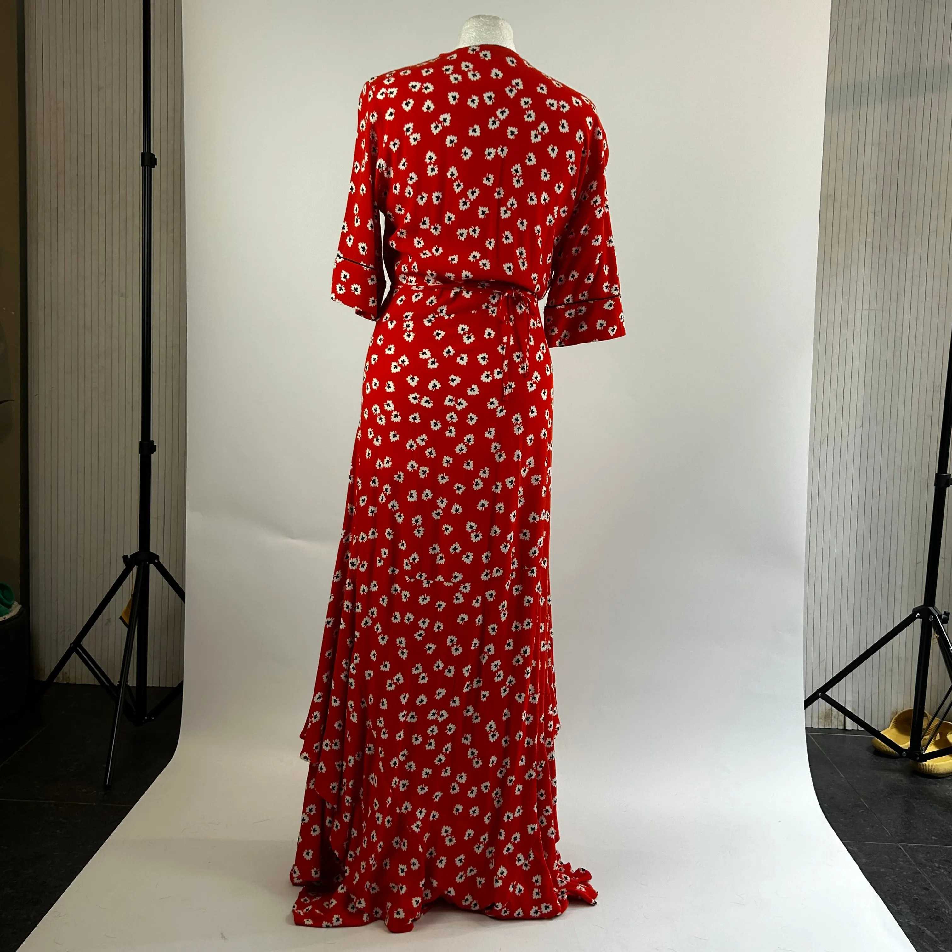 Ganni Tomato Red Floral Wrap Maxi Dress M