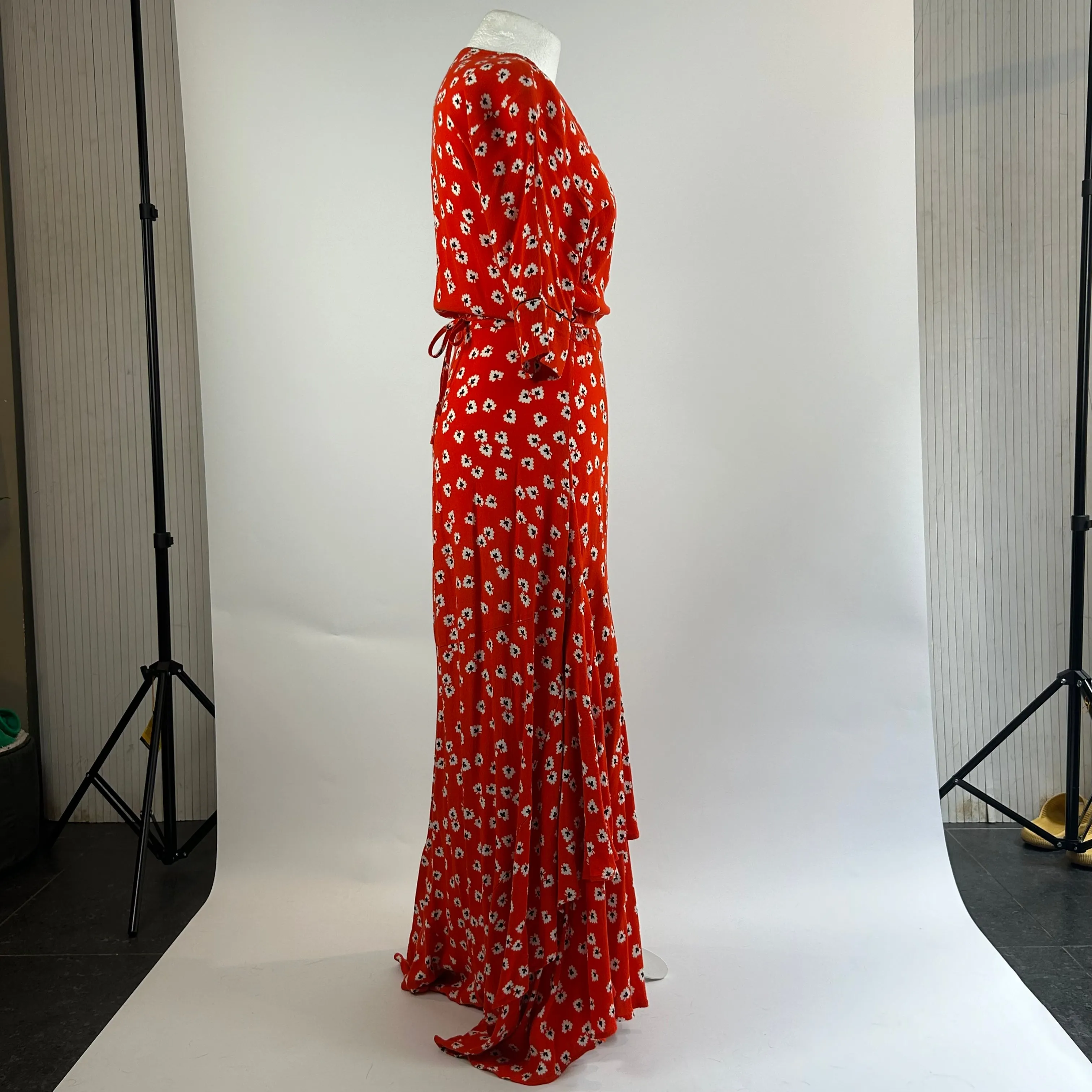 Ganni Tomato Red Floral Wrap Maxi Dress M