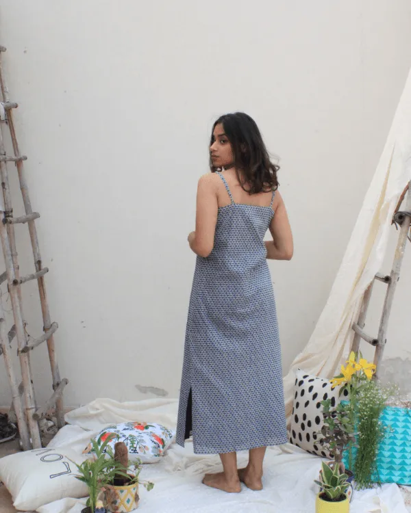 Grey Blue Cotton Slip Dress