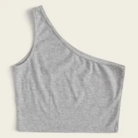 GREY ONE-SHOULDER TANK