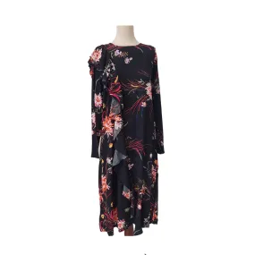 H&M Black Floral Printed Frill Midi Dress | Brand new |