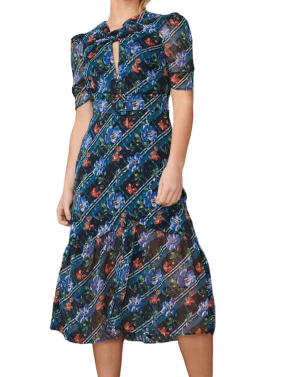 HOPE & IVY Val Midi Dress Blue Multi UK 20