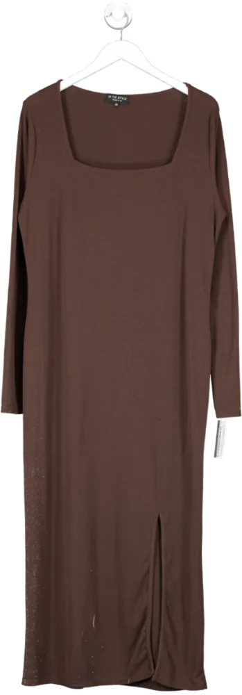 In The Style Brown Square Neck Ribbed Maxi Dress UK 20