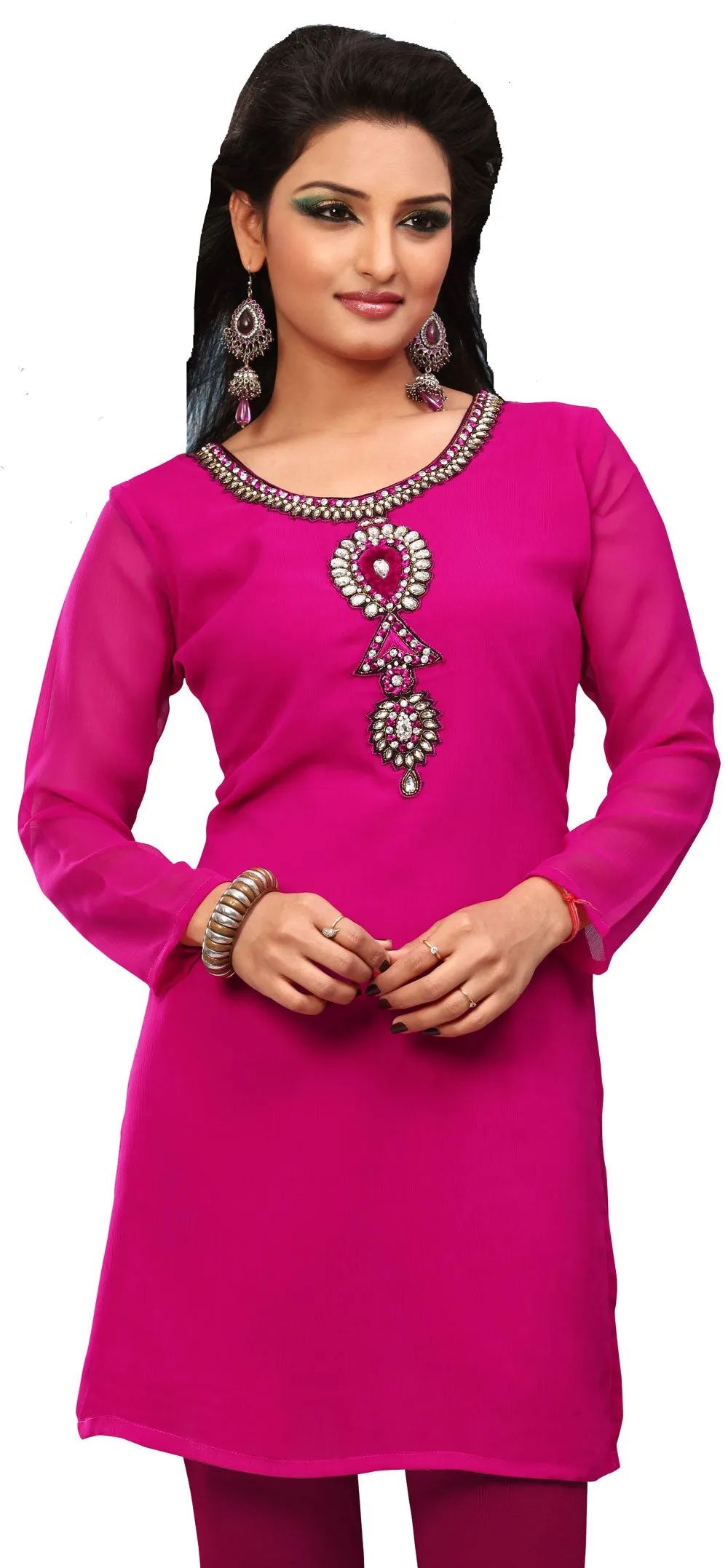 India Tunic Top Long  Kurti Womens Party Dress Indian Clothing (Pink)