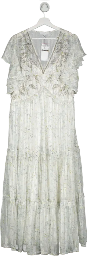 JOANNA HOPE White Jo By Joanna Hope Floral Striped Cream Beaded Frill Maxi Dress UK 18