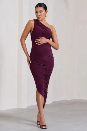 Late Night | Plum Maternity Ruched One Shoulder Midi Dress