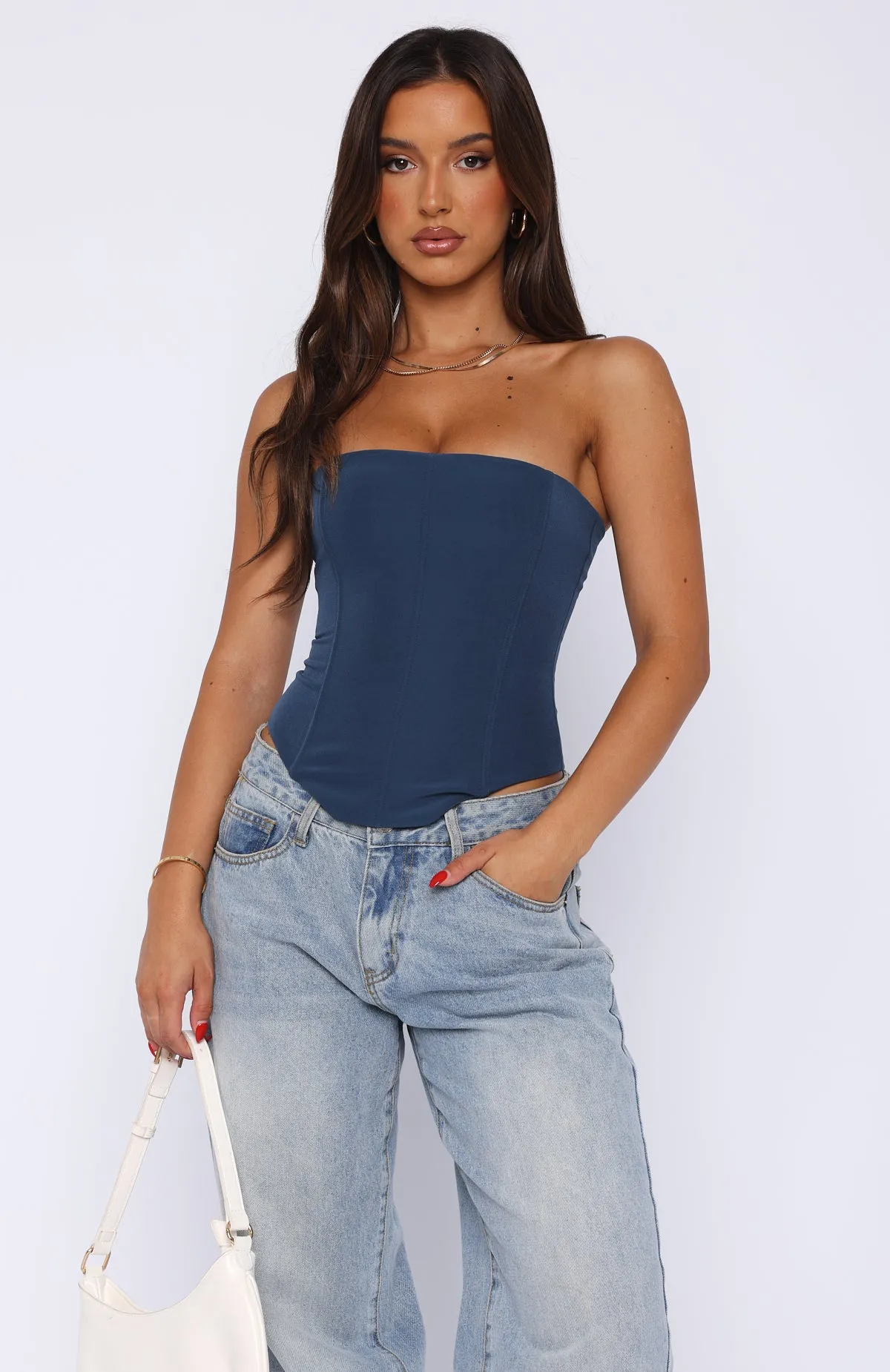 Strapless Petrol Blue Let It Go Bustier with Supportive Fit