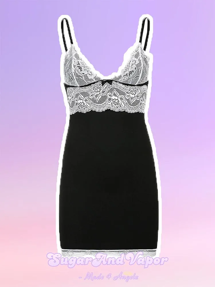 Lourie White Lace Patch Black Dress