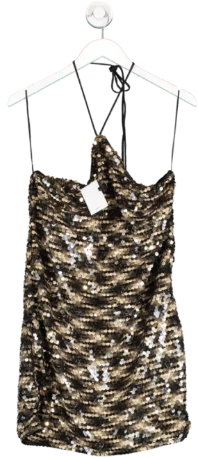 MANGO Metallic Short Sequin Halter neck Dress BNWT UK L