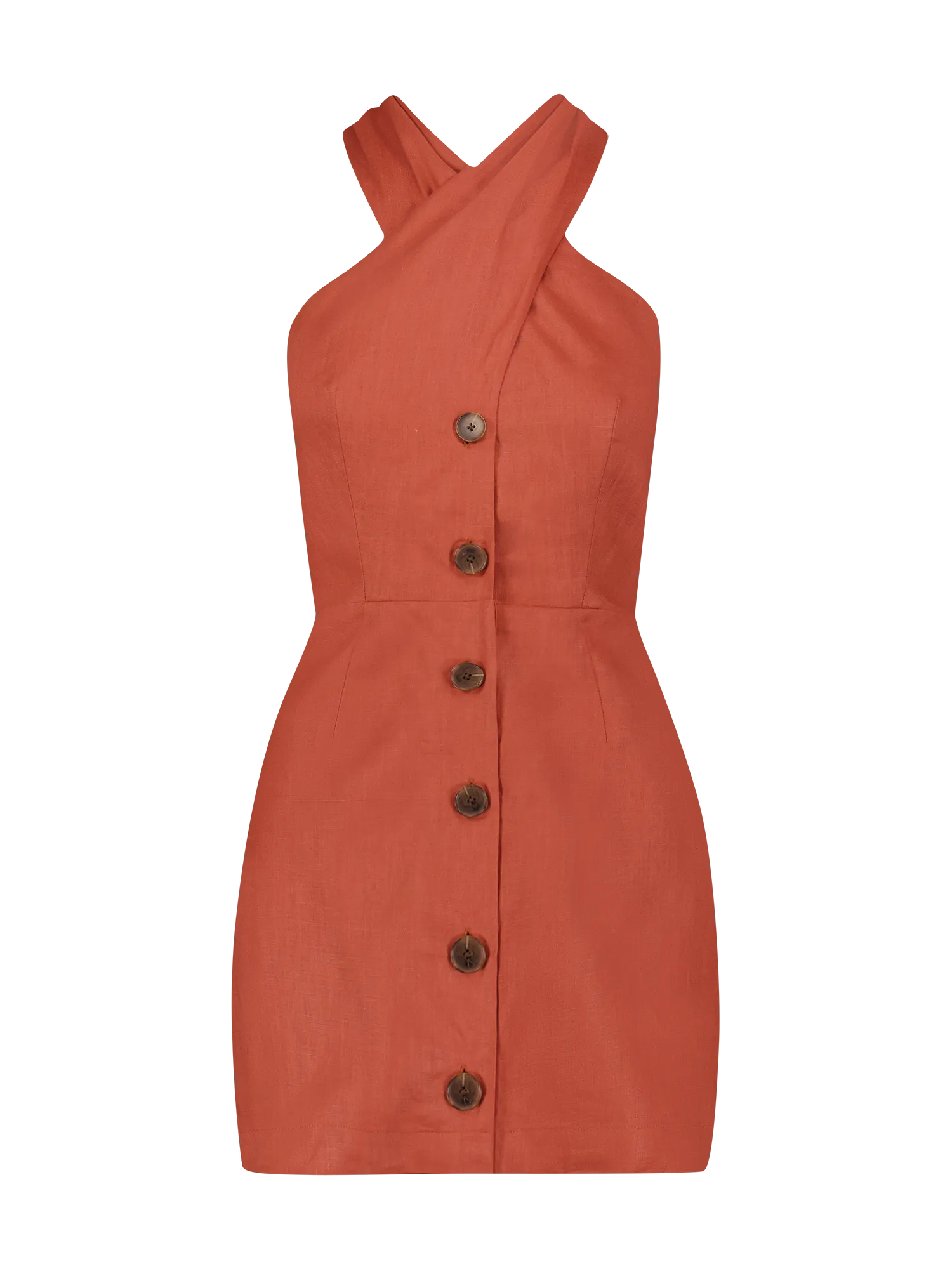 Matthew Bruch Twist Button-Up Mini Dress Terracotta Linen