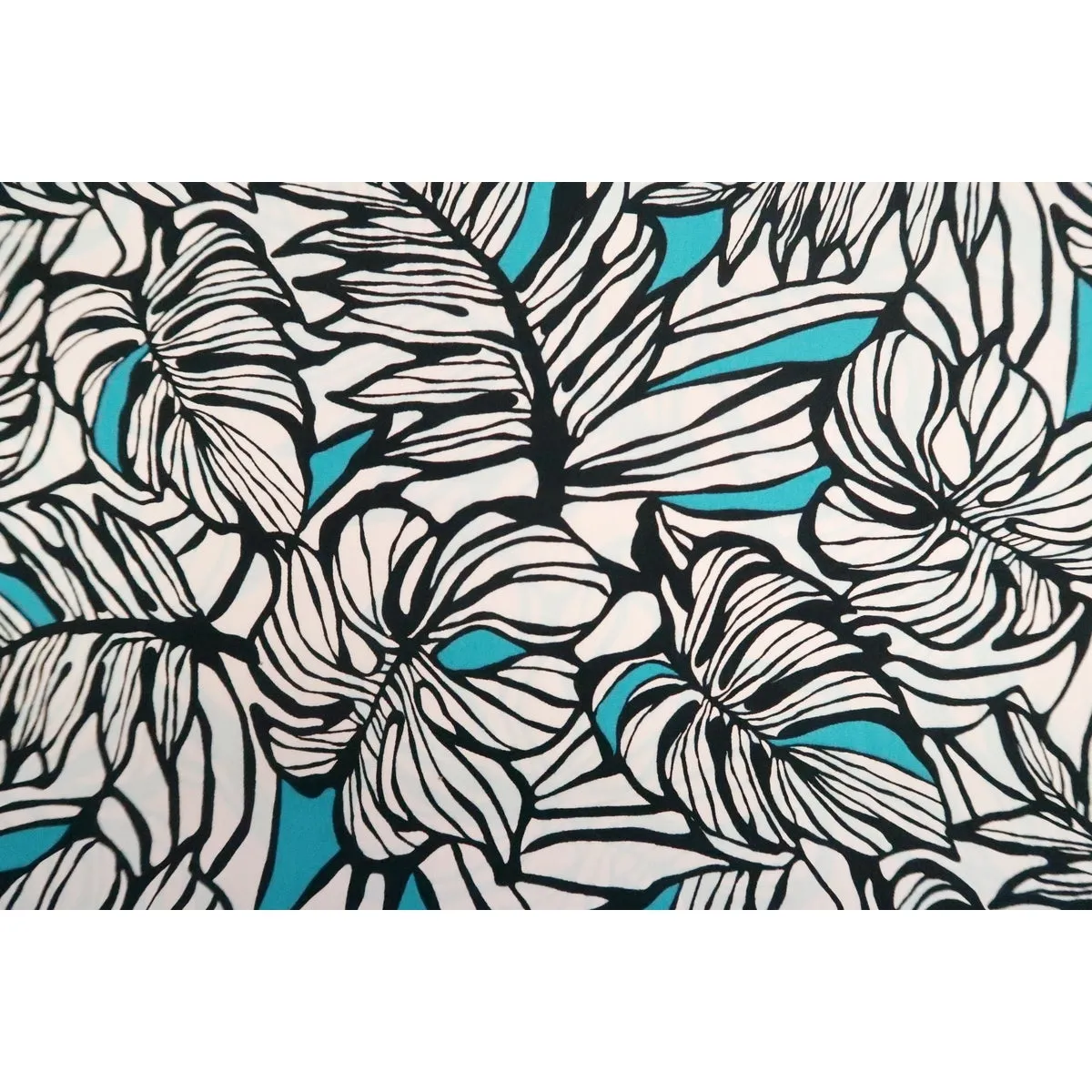 Modern Leaf Print Cotton Fabric -|Turquoise & Black WHT-0010C